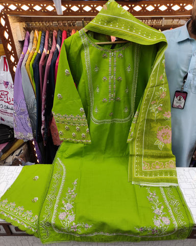 Designer Three Piece | Embroidered - MF | Khaddar