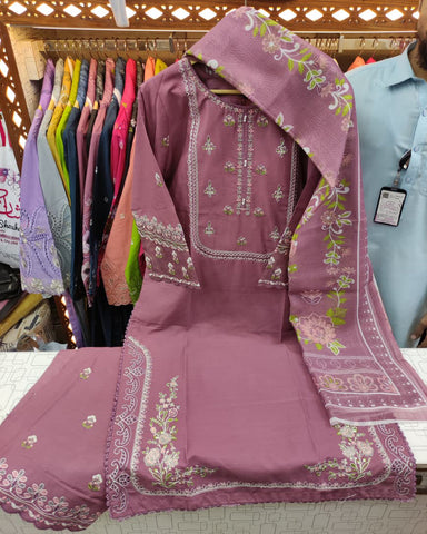 Designer Three Piece | Embroidered - MF | Khaddar