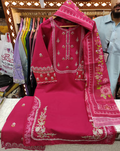 Designer Three Piece | Embroidered - MF | Khaddar