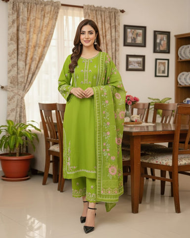 Designer Three Piece | Embroidered - MF | Khaddar