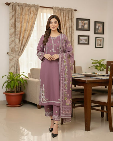 Designer Three Piece | Embroidered - MF | Khaddar