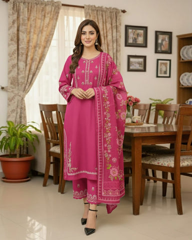 Designer Three Piece | Embroidered - MF | Khaddar