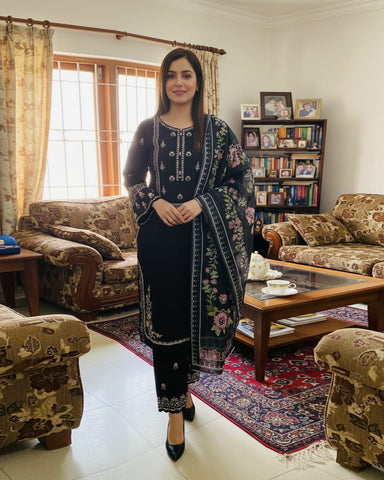 Designer Three Piece | Embroidered - MF | Khaddar