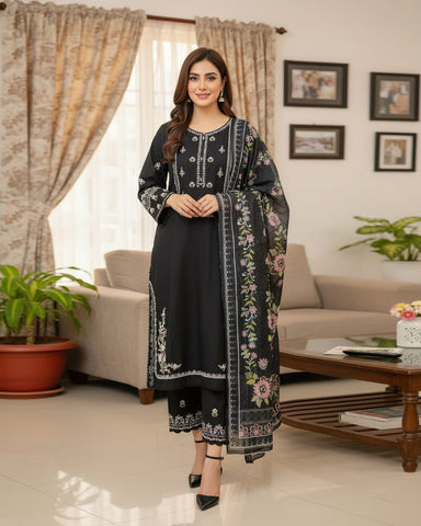 Designer Three Piece | Embroidered - MF | Khaddar