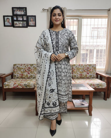 Designer Three Piece | Gray - Winter Special | Corduroy Khaddar