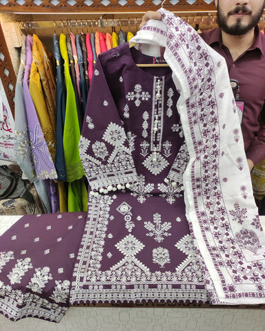 Designer Three Piece | Embroidered Betaab | Winter Khaddar