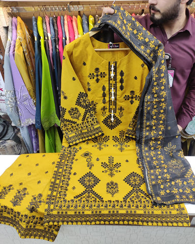 Designer Three Piece | Embroidered Betaab | Winter Khaddar