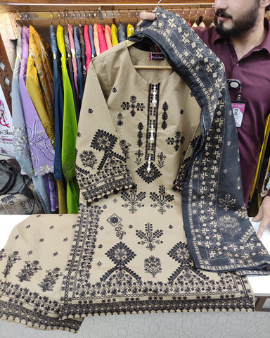 Designer Three Piece | Embroidered Betaab | Winter Khaddar