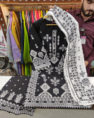 Designer Three Piece | Embroidered Betaab | Winter Khaddar