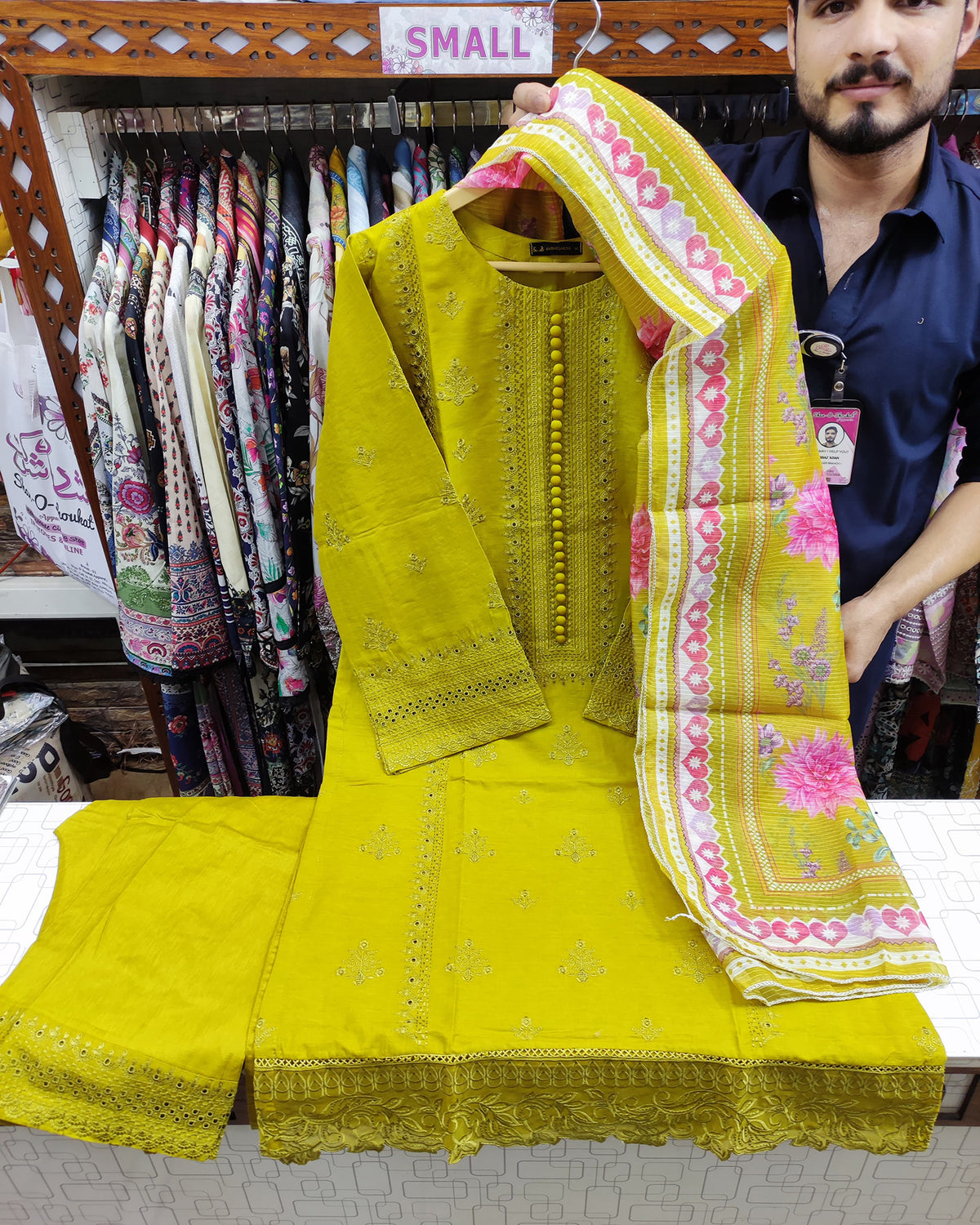 Designer Three Piece | Champakali | Buttoned Down | Self Lawn