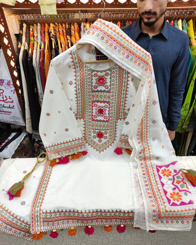 Designer Three Piece | Embroidered - Badshah Begum | Premium Khaddar