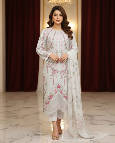 Designer Three Piece | Embroidered - Gul | Premium Winter Cotton