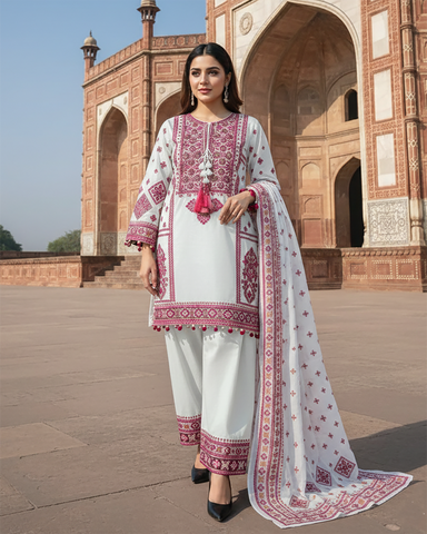 Designer Three Piece | Embroidered - Jannat | Premium Lawn