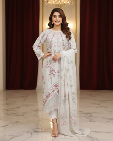 Designer Three Piece | Embroidered - Gul | Premium Winter Cotton