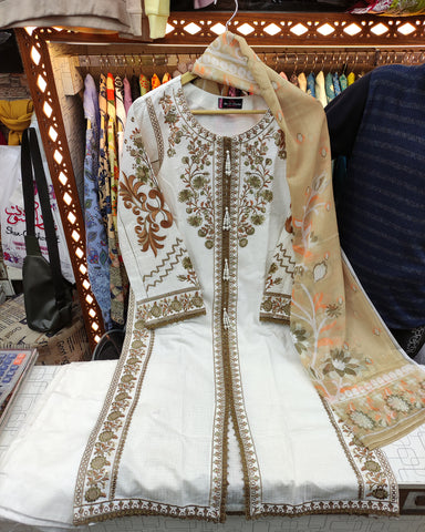 Designer Three Piece | Embroidered - Sard Raatain | Premium Winter Cotton