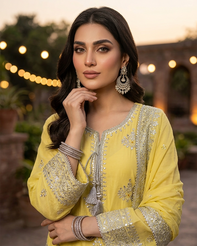Designer Three Piece | Embroidered Handwork - Luxury Sakura | Premium Lawn