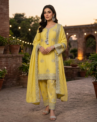 Designer Three Piece | Embroidered Handwork - Luxury Sakura | Premium Lawn