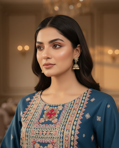 Designer Three Piece | Embroidered - Badshah Begum | Premium Plain Lawn