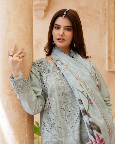 Designer Three Piece | Embroidered - Zarqa | Premium Lawn