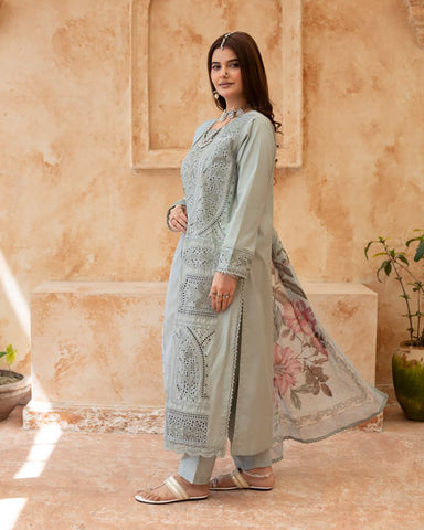 Designer Three Piece | Embroidered - Zarqa | Premium Lawn