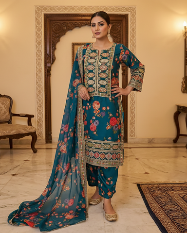 Designer Three Piece | Embroidered - Nimra | Shamoz Silk