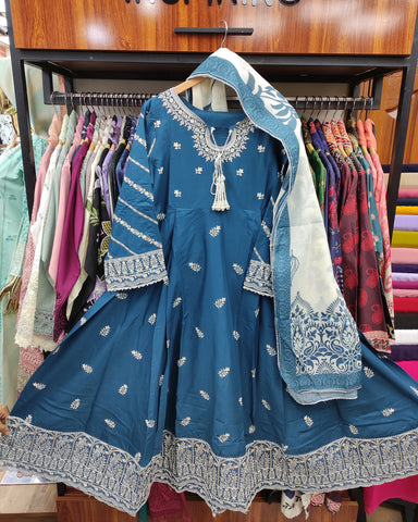 Designer Three Piece Frock | Embroidered - Anmol 2 | Premium Lawn Cotton