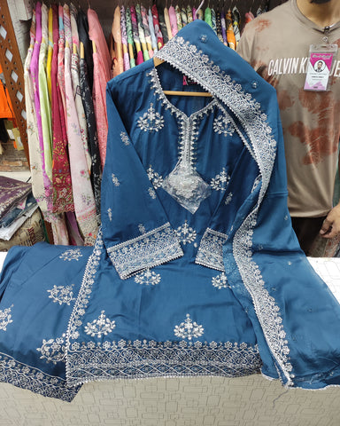 Designer Three Piece | Embroidered Handwork - Luxury Sakura | Premium Lawn