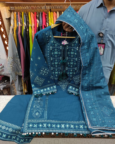 Designer Three Piece | Embroidered - Jannat | Premium Khaddar
