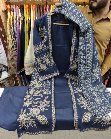 Designer Three Piece | Gown/Inner - Shah Jahan | Premium Khaddar