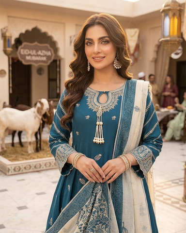 Designer Three Piece Frock | Embroidered - Anmol 2 | Premium Lawn Cotton