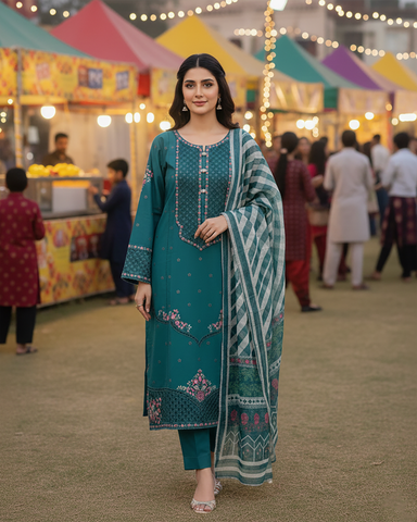 Designer Three Piece | Dhaaga Kaari Iconic - Eid Special | Summer Cotton Lawn