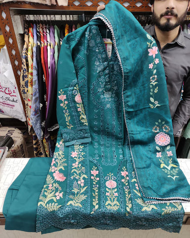 Designer Three Piece | Embroidered - Mehrmah | Premium Cotton Khaddar