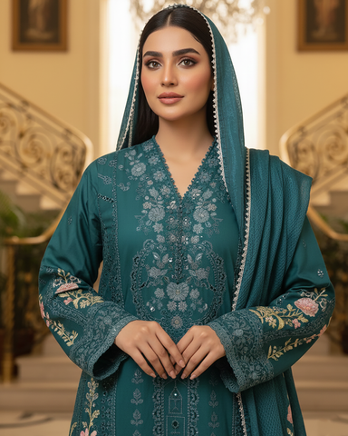 Designer Three Piece | Embroidered - Mehrmah | Premium Cotton Khaddar