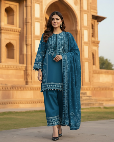 Designer Three Piece | Embroidered - Jannat | Premium Khaddar