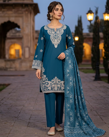 Designer Three Piece | Embroidered-Zarnish | Premium Lawn