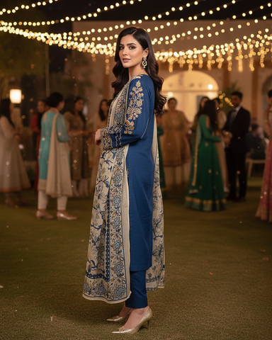 Designer Three Piece | Embroidered - Sard Raatain | Premium Winter Cotton