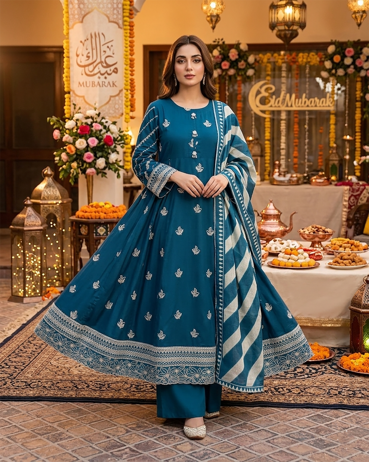 Designer Three Piece Frock | Embroidered - Anmol | Premium Lawn Cotton