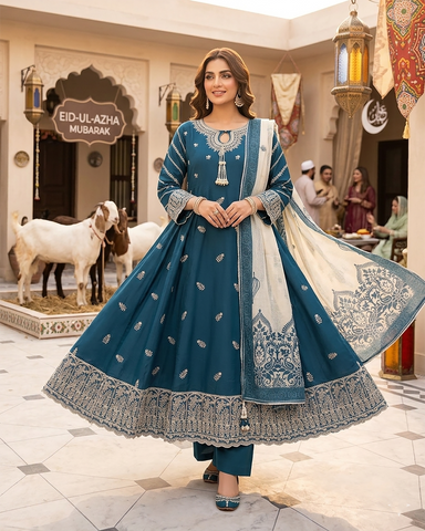 Designer Three Piece Frock | Embroidered - Anmol 2 | Premium Lawn Cotton