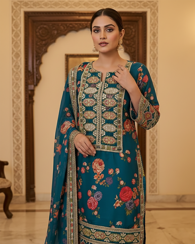 Designer Three Piece | Embroidered - Nimra | Shamoz Silk