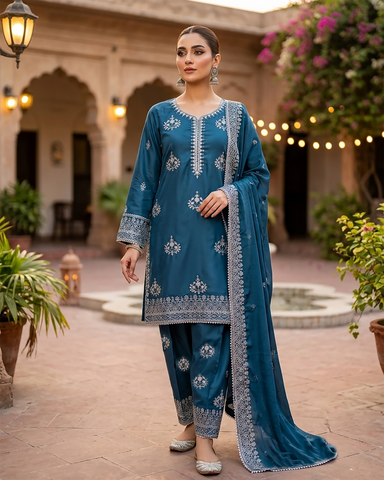 Designer Three Piece | Embroidered Handwork - Luxury Sakura | Premium Lawn