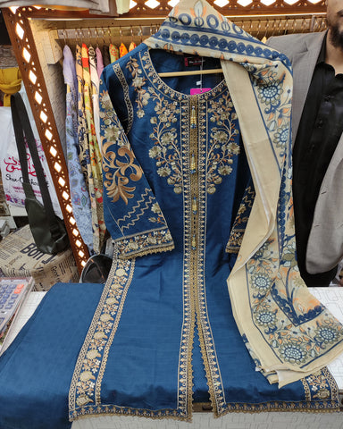 Designer Three Piece | Embroidered - Sard Raatain | Premium Winter Cotton