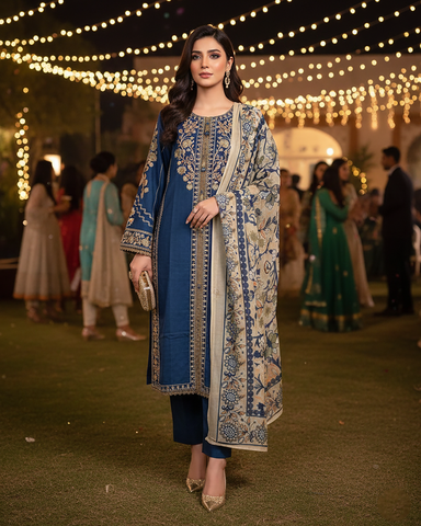 Designer Three Piece | Embroidered - Sard Raatain | Premium Winter Cotton