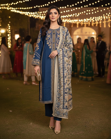 Designer Three Piece | Embroidered - Sard Raatain | Premium Winter Cotton
