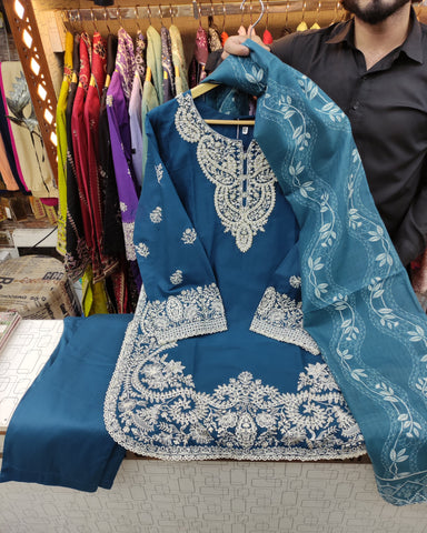 Designer Three Piece | Embroidered-Zarnish | Premium Lawn