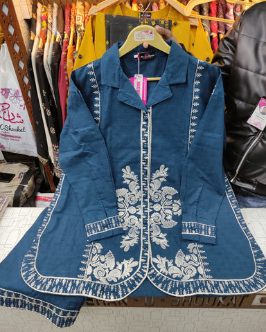 Designer Two Piece | Embroidered - Patasa | Winter Cotton