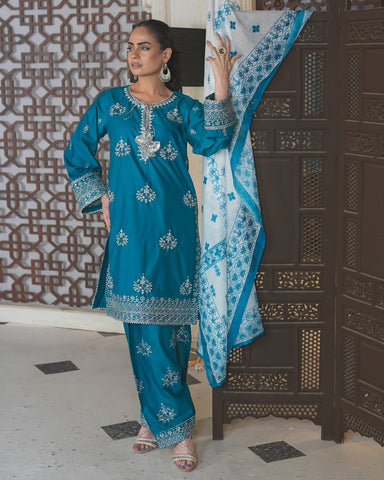 Designer Three Piece | Embroidered Handwork - Sakura | Summer Lawn