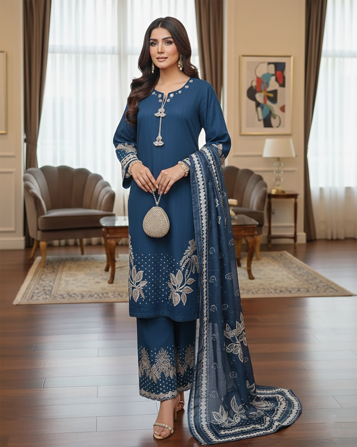Three Piece Formals | Embroidered - Haneen - Eid Special | Premium Cotton Lawn