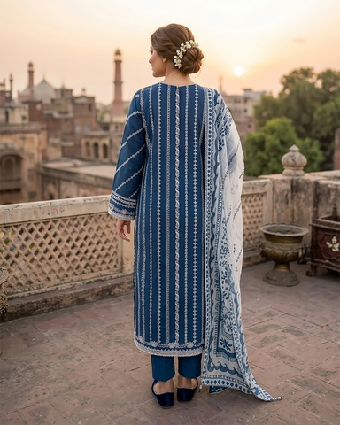 Designer Three Piece | Embroidered - Luxury Madhubala Gown | Premium Bareeze Lawn