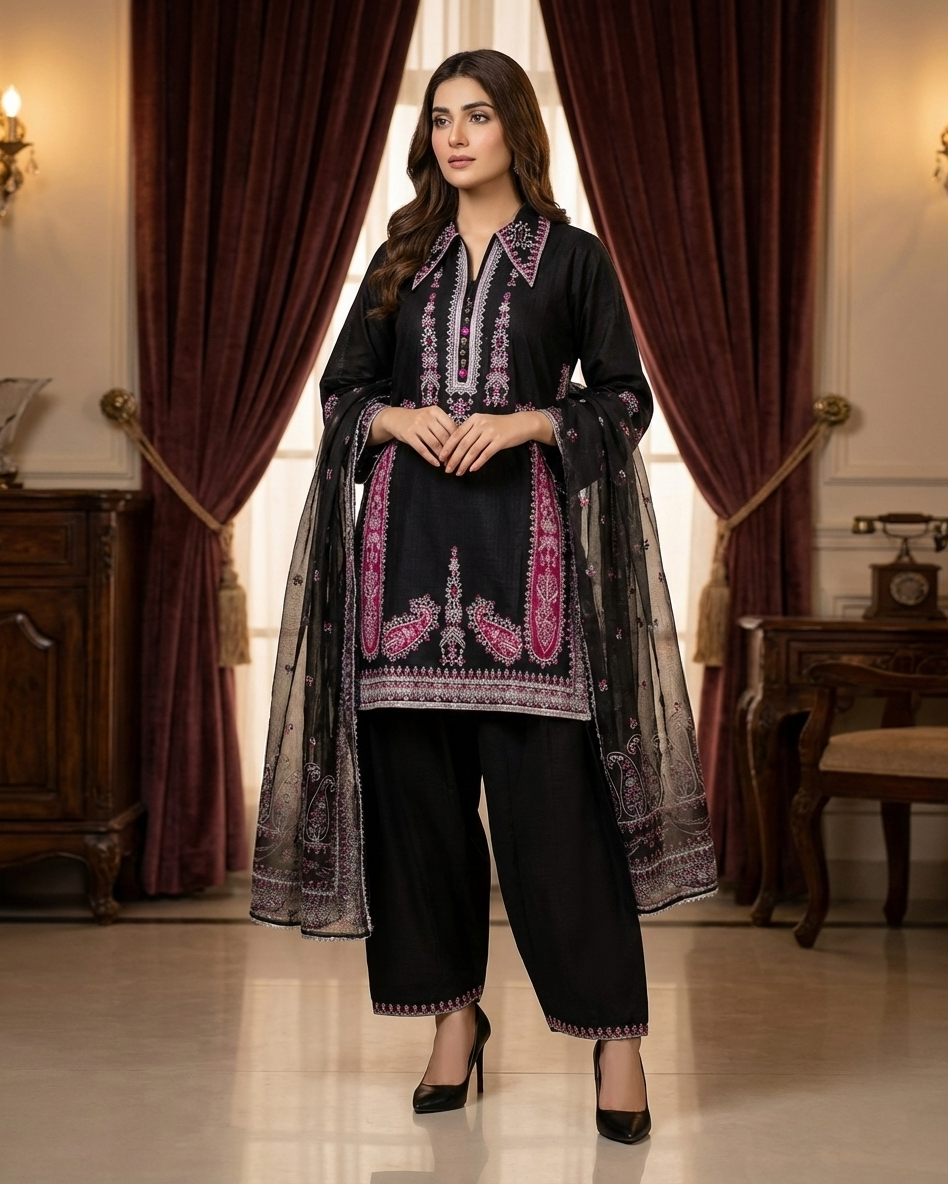 Designer Three Piece | Embroidered - Parizad | Premium Winter Dobby Cotton