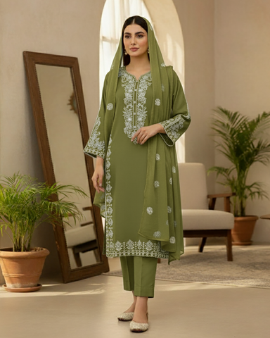 Designer Three Piece | Mouni | Winter Cotton